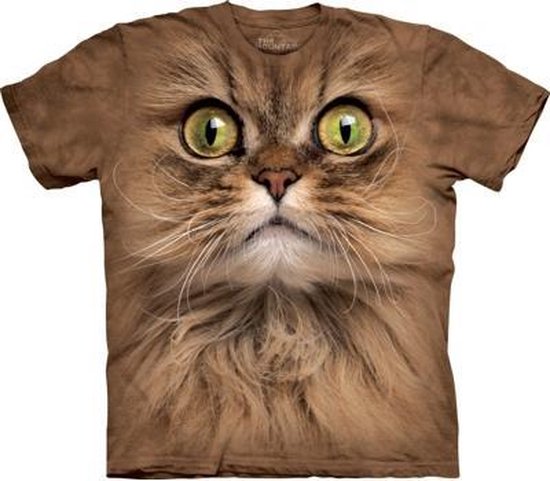 Kinder T-shirt bruine kat met groene ogen 98-104 (S)