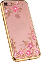 Xssive Flexibele TPU Case met roze bloemetjes Apple iPhone 7 Plus / iPhone 8 Plus - Back Cover - TPU - Gouden Rand