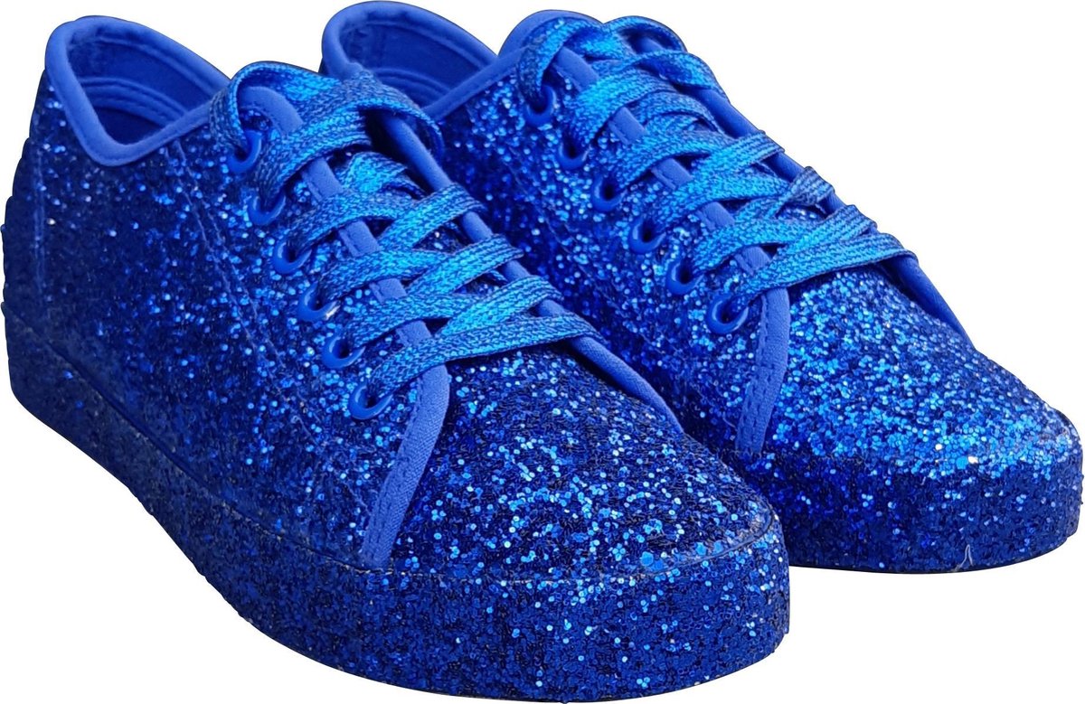 CHIAMAX Dames – glitter sneaker rock ’n roll schoen – gay pride party shoe shine schoe – jaren 60 De Toppers feest – festival kerstmis carnaval – kobaltblauw –