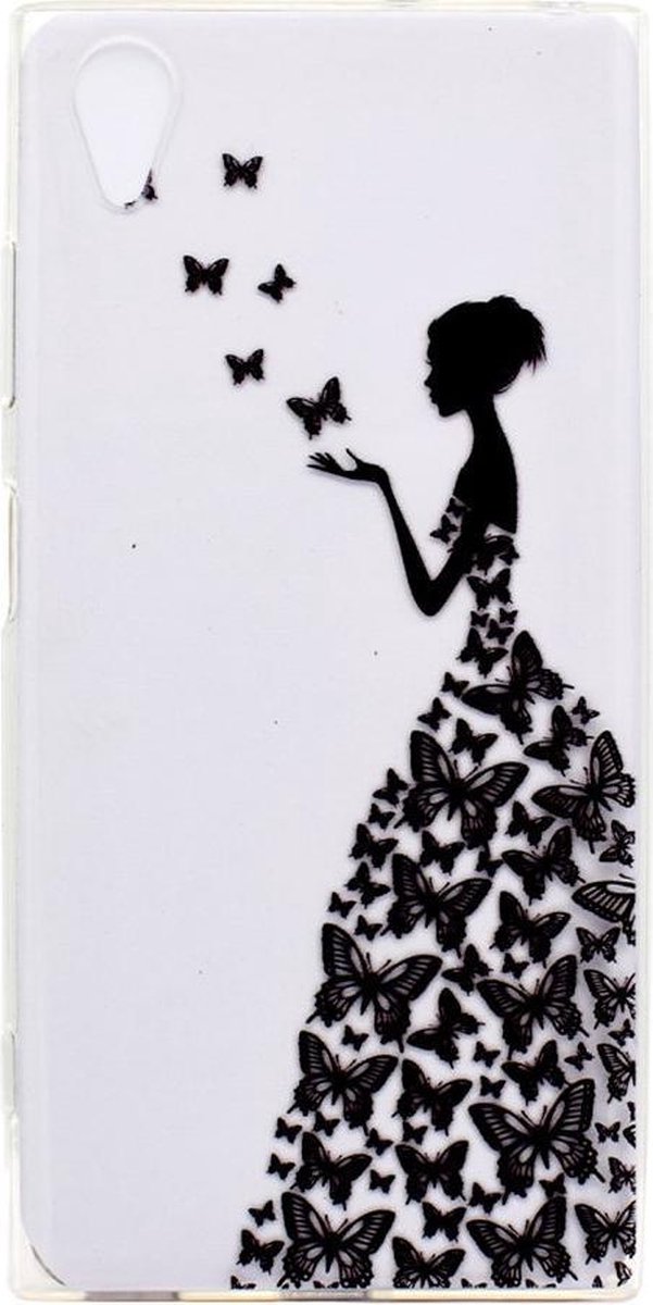 Shop4 - Sony Xperia XA1 Plus Hoesje - Zachte Back Case Vlinder Meisje Transparant