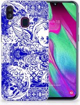 Geschikt voor Samsung Galaxy A40 TPU Siliconen Hoesje Angel Skull Blue