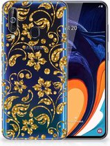 Back Case Geschikt voor Samsung A60 TPU Siliconen Hoesje Gouden Bloemen