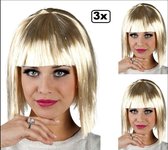 3x Pruik Glamour blond met zilver tinsel