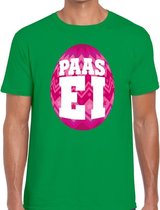 Paasei t-shirt groen met roze ei voor heren 2XL