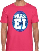 Paasei t-shirt roze met blauw ei voor heren S