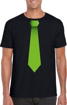 Zwart t-shirt met groene stropdas heren XL