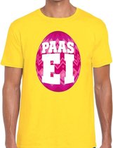 Paasei t-shirt geel met roze ei voor heren L