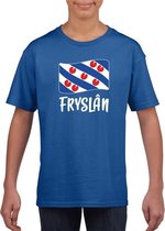 Blauw t-shirt met Friese vlag voor jongens en meisjes - Fryslan shirts 158/164