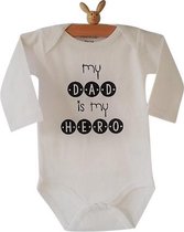 Baby Rompertje met tekst My dad is my hero | Lange mouw | wit | maat 50-56 | superman