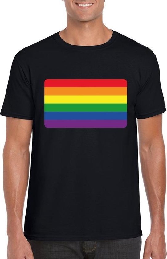 Gay pride t-shirt met Regenboog vlag zwart heren XL | bol