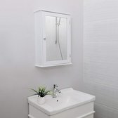 SONGMICS | Houten Spiegelkast voor in de badkamer | 2in1 Spiegel en Wandkast | Spiegel Wandkast met schap | Badkamer Opbergkast met enkele deur. | Afm. 41 x 14 x 60 cm | Kleur: Wit
