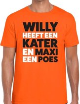 Oranje tekst shirt Willy heeft een kater en Maxi een poes t-shirt oranje heren -  Koningsdag kleding XL