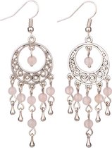 Edelstenen oorbellen Oriental Rose Quartz - roze - rozenkwarts - sterling zilver (925) - oorbelhanger