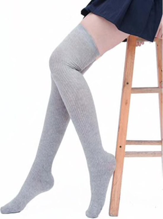Damessokken - overknee kousen grijs - elastisch katoen - maat 36-40 - lange  sokken | bol.com