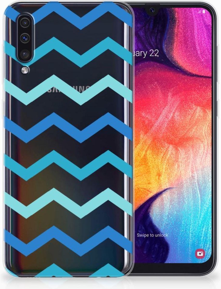 Samsung Galaxy A50 TPU bumper Zigzag Blauw