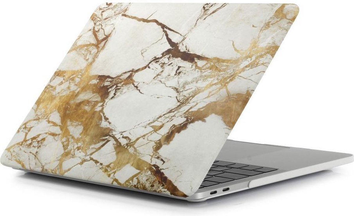 Shop4 - MacBook 15-inch Pro (2017) Hoes - Hardshell Cover Marmer Wit Goud - Shop4