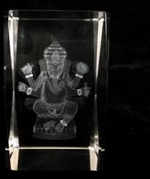 kristalglas laserblok met 3D afbeelding van Ganesha 5x8cm excl.verlichting.