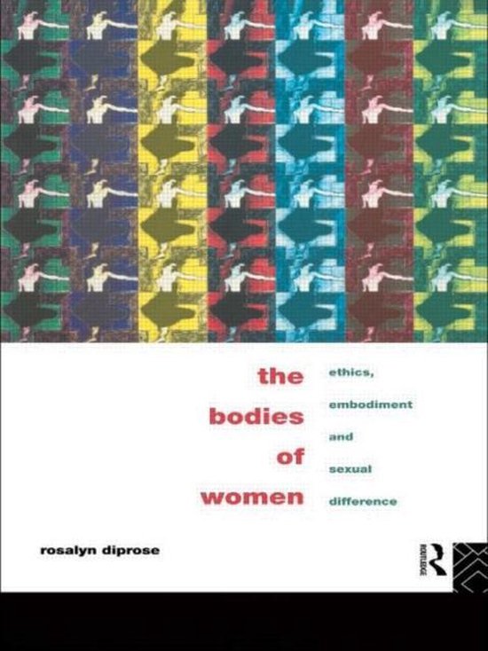 Livre intitulé 'the bodies of women', avec un motif de femmes dansantes en rouge, jaune, cyan et vert.