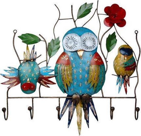 Grappige uilenfamilie kapstok van metaal