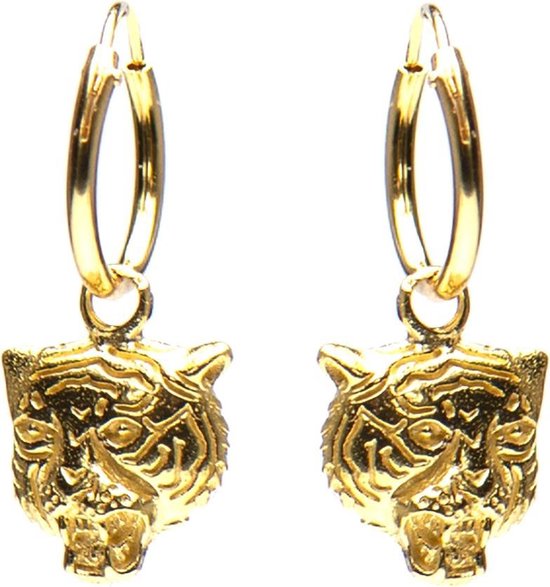 Karma 925 Sterling Zilveren Hoops Symbols Goudkleurige Tiger Oorknoppen  - Goud