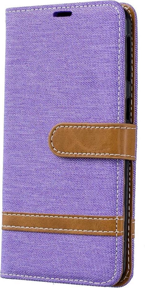 Denim Book Case - Geschikt voor Samsung Galaxy A40 Hoesje - Paars
