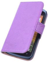 BestCases Lila HTC Desire 310 Stand Luxe Echt Lederen Book Wallet Hoesje