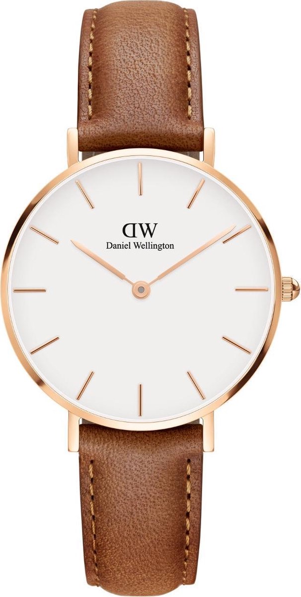 Daniel Wellington Petite Rosé Durham White DW00100172 - Horloge - 32mm - Leer - Bruin