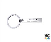 Sleutelhanger RVS -  Drive Safe + Geschenkzakje