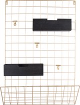 Memo rack Grid painted gold, black wood baskets