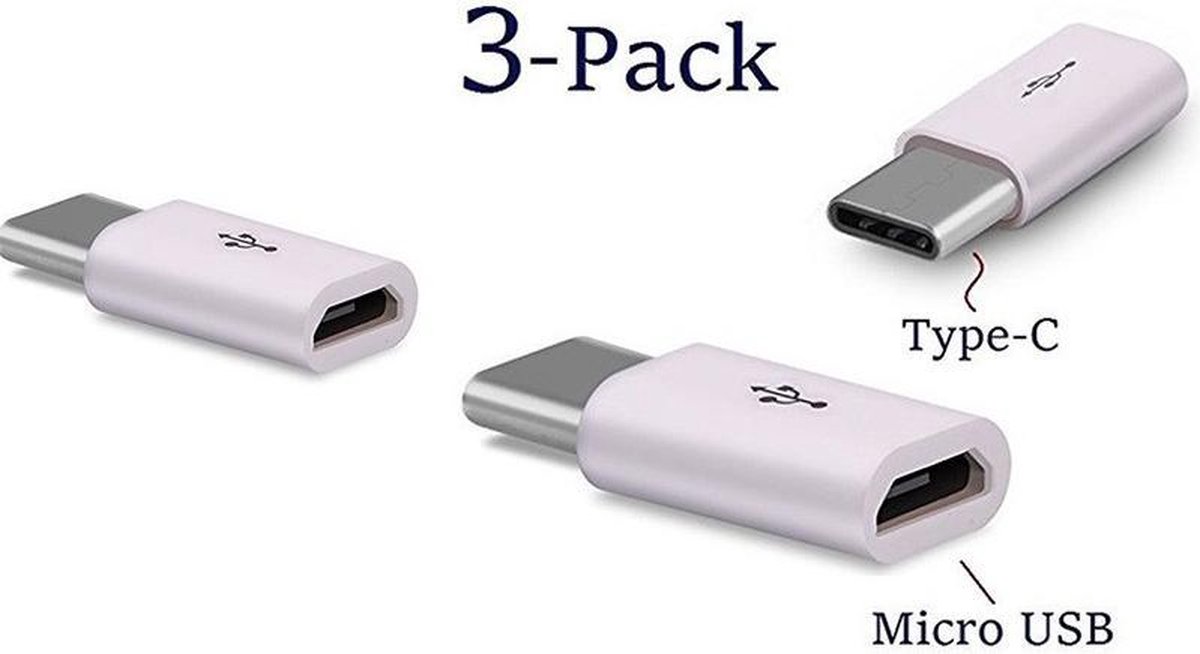 Set van 3 verloop adapter Micro USBadapter naar USB 3.1 TypeC wit