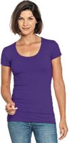 Bodyfit dames t-shirt paars met ronde hals - Dameskleding basic shirts M (38)