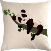 Panda Kussenhoes | Linnen kussenhoes met Panda opdruk | 45 x 45 cm