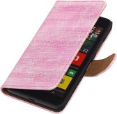 HTC One M9 Bookstyle Wallet Hoesje Mini Slang Roze - Cover Case Hoes