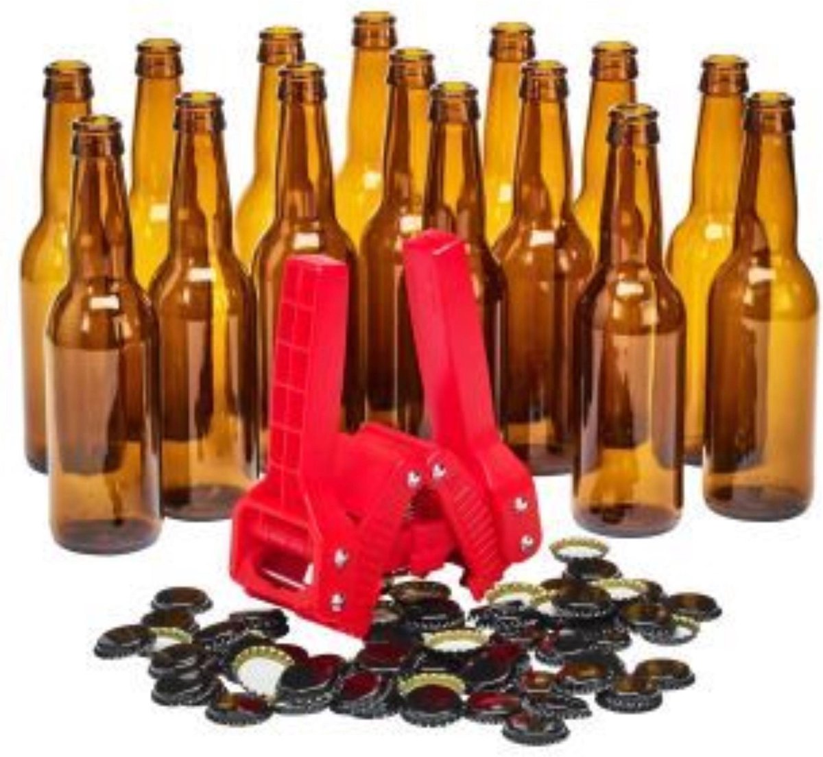 Brew Monkey Bottelset met 15 flessen, kroonkurkapparaat en 30 kroonkurken - Zelf bier bottelen - Bie