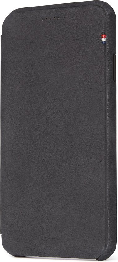 Etui portefeuille fin DECODED pour iPhone Xs Max, ultra fin, cuir pleine fleur + boutons en métal + fente pour carte + fermeture magnétique [ Zwart ]