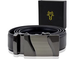 Split-Lederen Heren Riemen automatische gesp -Zwart - Verstelbare Riem zonder Gaatjes ,110cm Wave