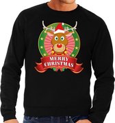 Foute kersttrui / sweater - zwart - Rudolf Merry Christmas heren S (48)