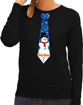 Foute kersttrui / sweater stropdas met sneeuwpop print zwart voor dames XS (34)