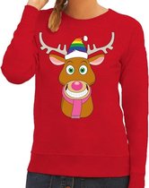 Foute kersttrui / sweater Gay Ruldolf met regenboog muts en roze sjaal rood voor dames - Kersttruien M (38)