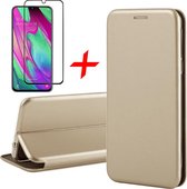 Samsung A40 Hoesje en Samsung A40 Screenprotector - Samsung Galaxy A40 Hoesje Book Case Slim Wallet Goud + Screen Protector Full - Screenprotector Samsung A40 - Hoesje Samsung A40