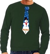 Foute kersttrui / sweater stropdas met sneeuwpop print groen voor heren M (50)