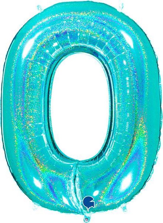 Cijfer 0 Glitter Tiffany Blue (102cm)
