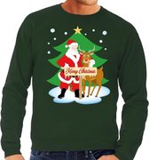 Foute kersttrui / sweater met de kerstman en rendier Rudolf groen voor heren - Kersttruien S (48)