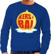 Foute kersttrui kerstbal geel op blauwe sweater voor heren - kersttruien 2XL (56)