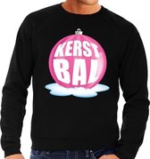 Foute kersttrui kerstbal roze op zwarte sweater voor heren - kersttruien 2XL (56)