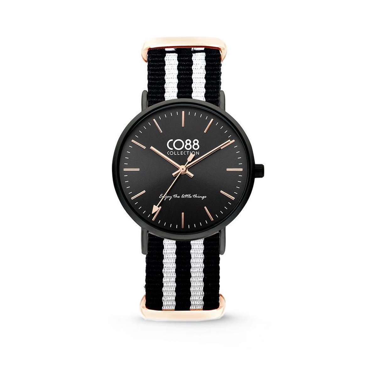 CO88 Collection Horloges 8CW 10036 Horloge met Nato Band - Ø36 mm - Zwart - Wit - Rosékleurig
