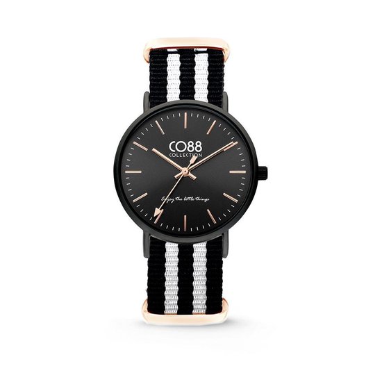 CO88 Collection Horloges 8CW 10036 Horloge met Nato Band - Ø36 mm - Zwart / Wit / Rosékleurig