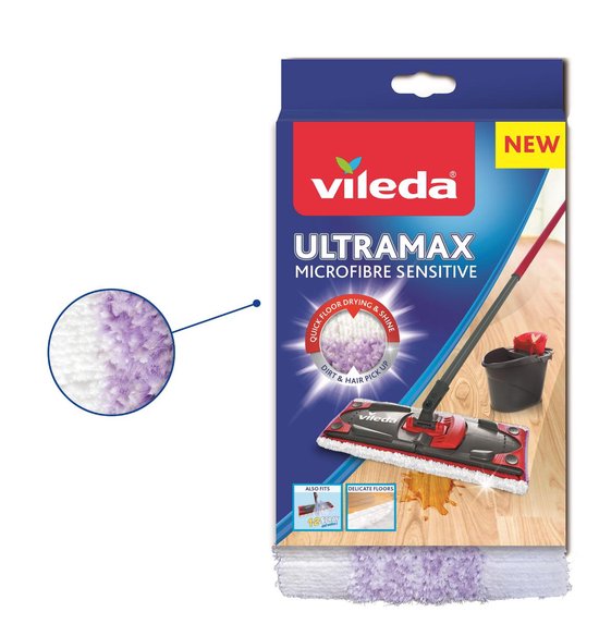 Vileda UltraMax Sensitive - Complete set - Vlakke microvezelmop + emmer met pers - Voor parket en delicate oppervlakken - Vileda