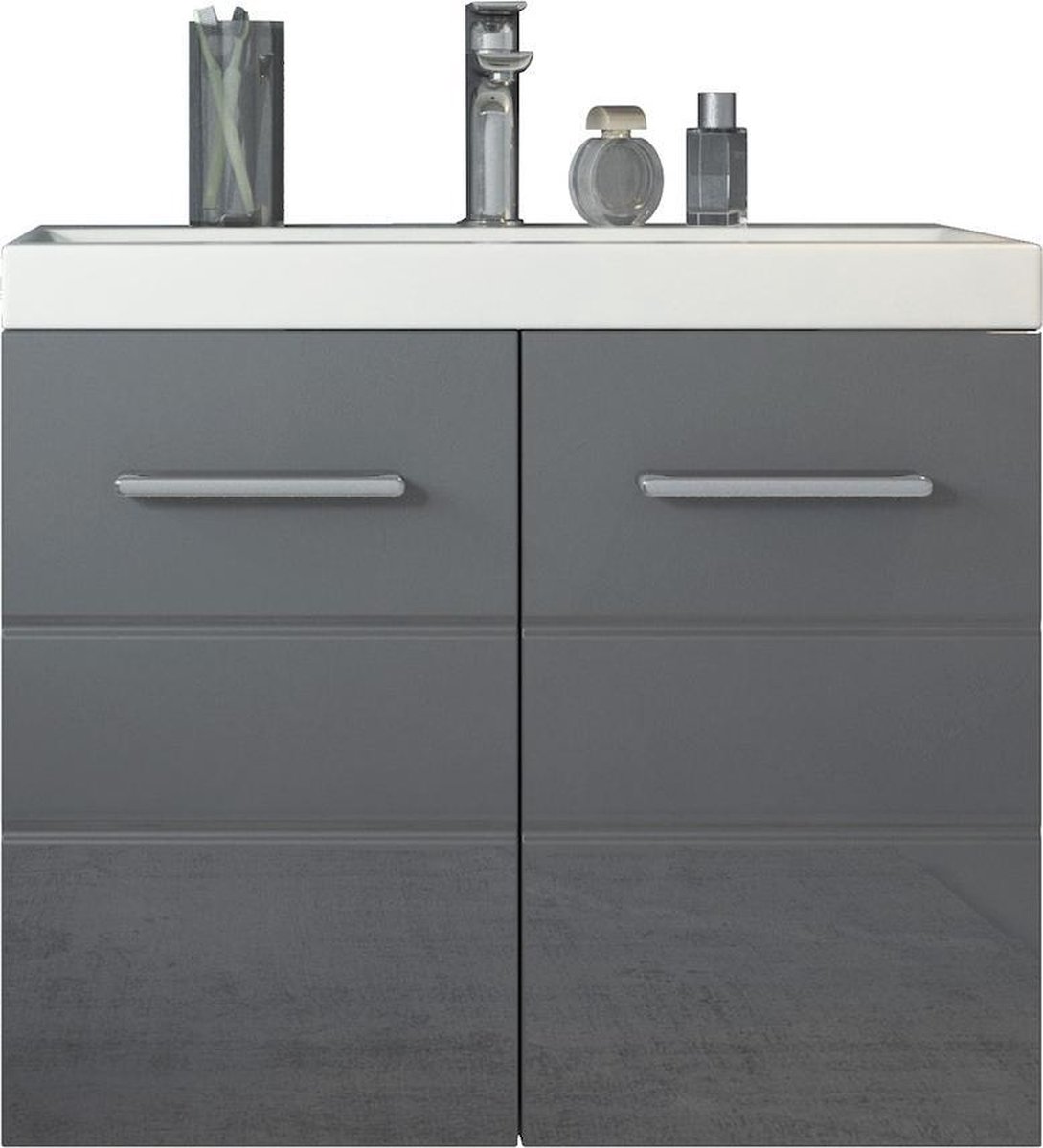 Badplaats Badkamermeubel Set Toledo 01 60 cm x 35 cm - Grijs Hoogglans - Badmeubel met Wastafel