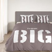 Lits jumeaux dekbedovertrek, taupe met witte tekst "think BIG", 4720-P (240x200/220 cm + 2 slopen)